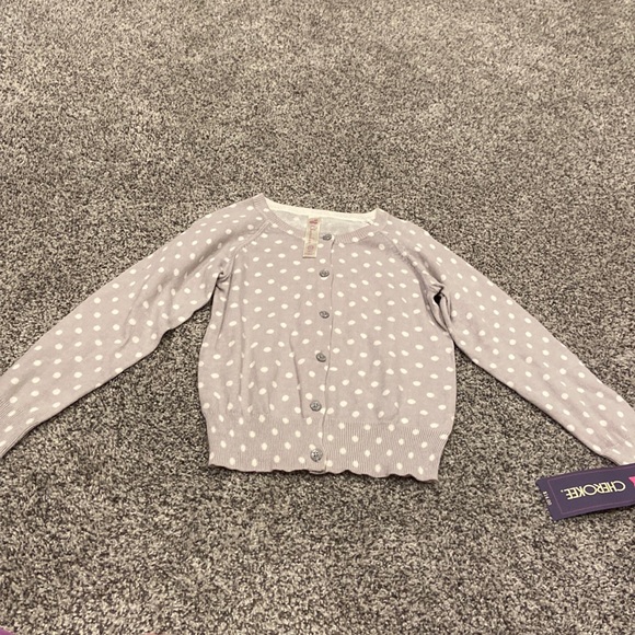 NWT Cherokee 5T girls, gray with white polkadot button up sweater/cardigan - Picture 1 of 7